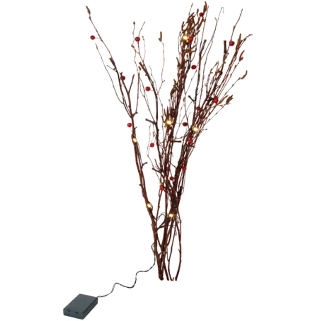 LIGHTED BRANCHES WITH BERRIES BROWN 20 LED LIGHTS 27IN 