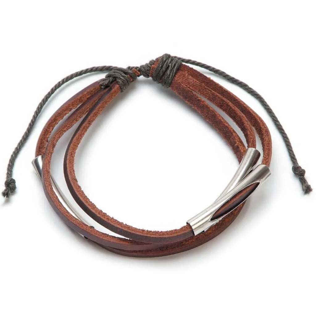 BRACELET LEATHER BRWN W/ METAL BROWN 