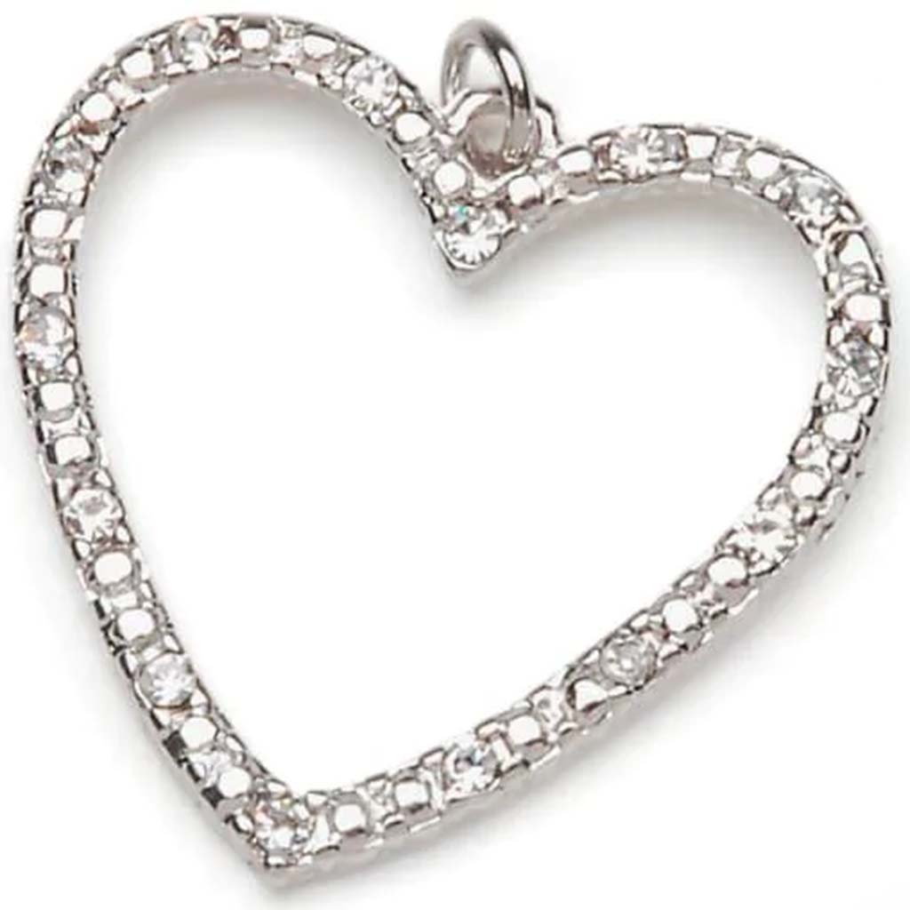 PENDANT RHINESTONE HEART SILVER 26MM 