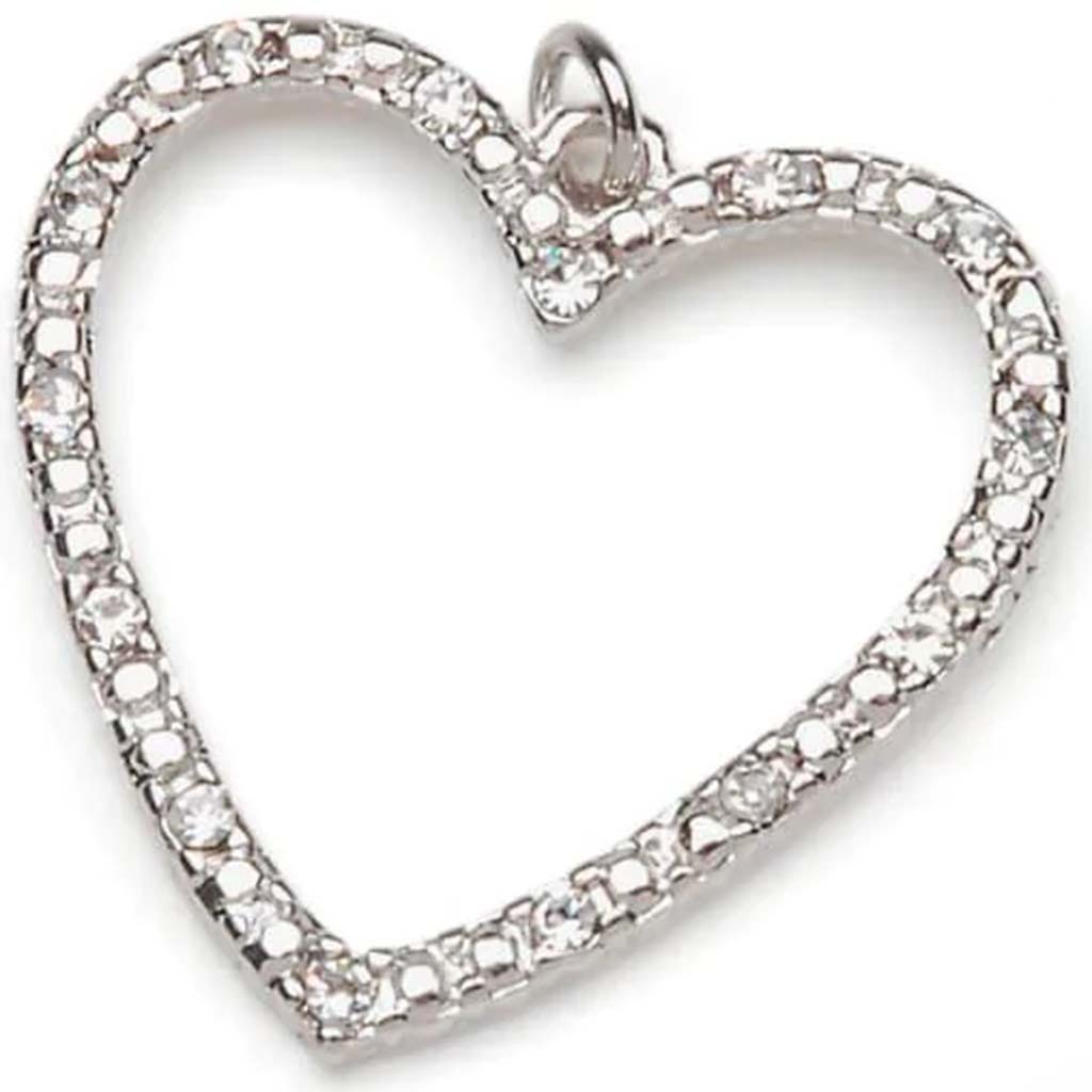 PENDANT RHINESTONE HEART SILVER 26MM 