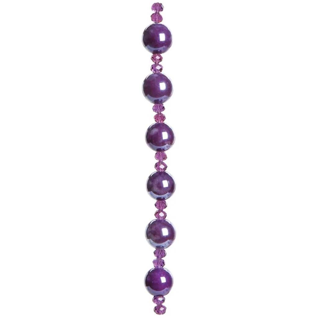 CERAMIC BEAD STRAND DK.PURPLE/WHITE W/VIOLET 7IN 