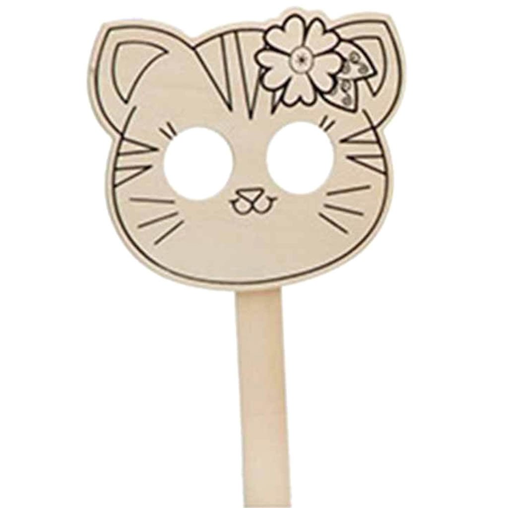 Wood Masks on Stick Cat