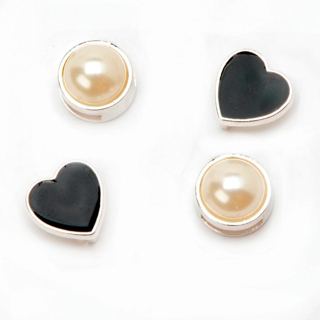 SILVER PEARL AND HEART SLIDERS WHITE AND BLACK 