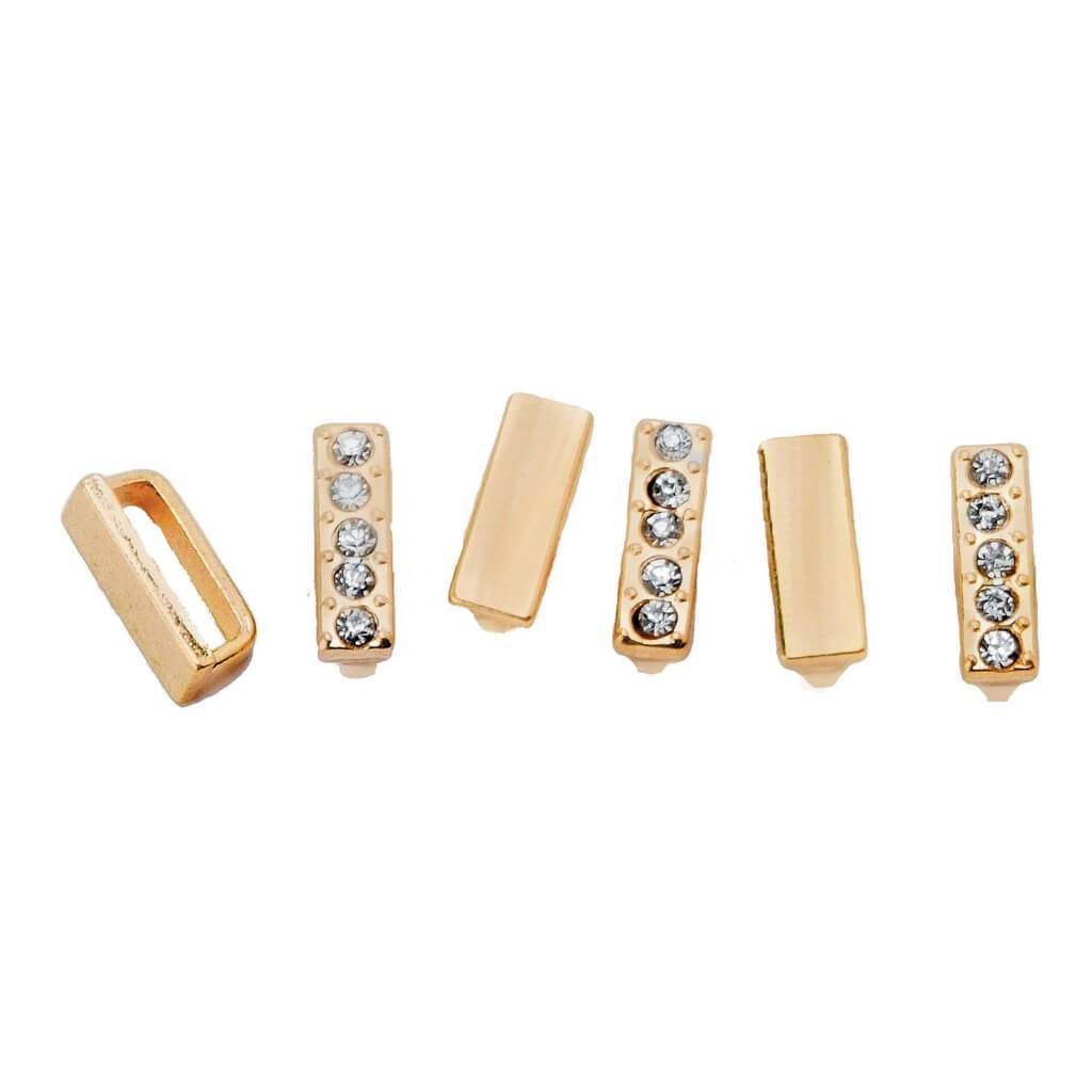 GOLD SPACER SLIDERS BAR/RHINESTONE MIX 6PC 