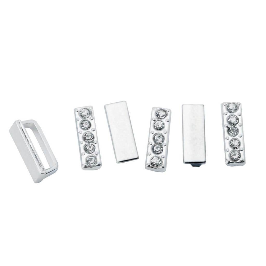 SILVER SPACER SLIDERS BAR/RHINESTONE MIX 6PC 