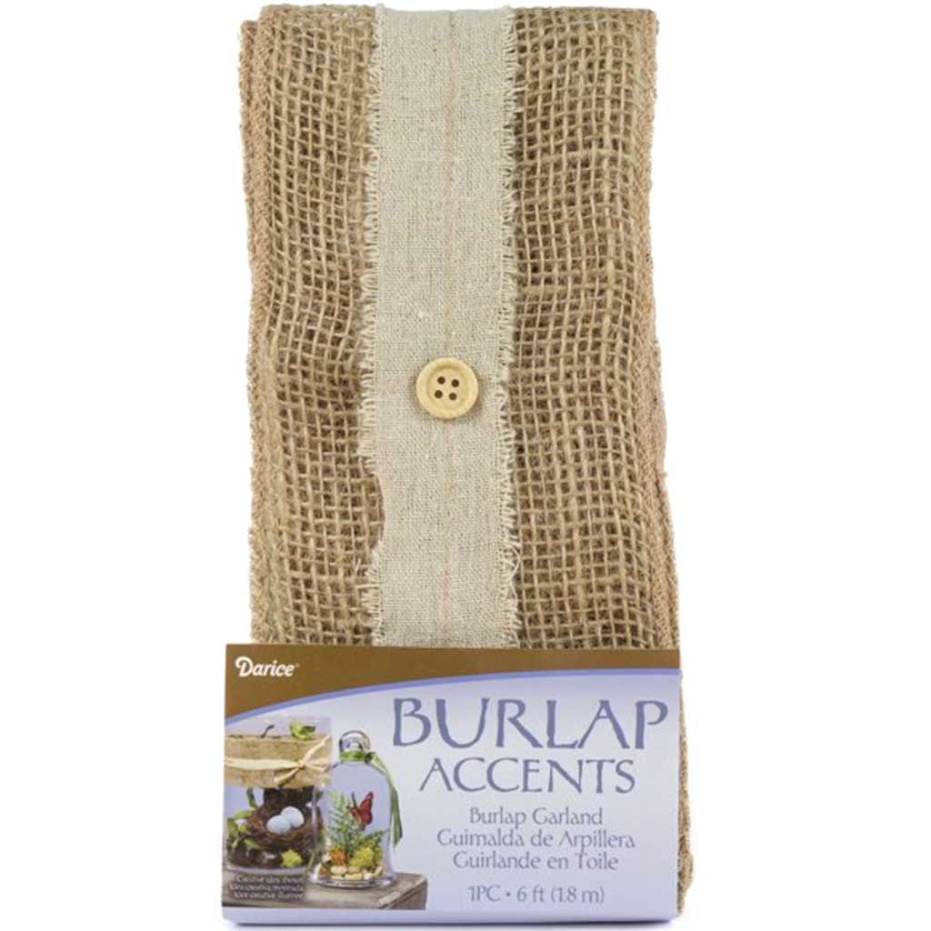 Burlap Garland W/ Buttons 4in x 6ft Natural