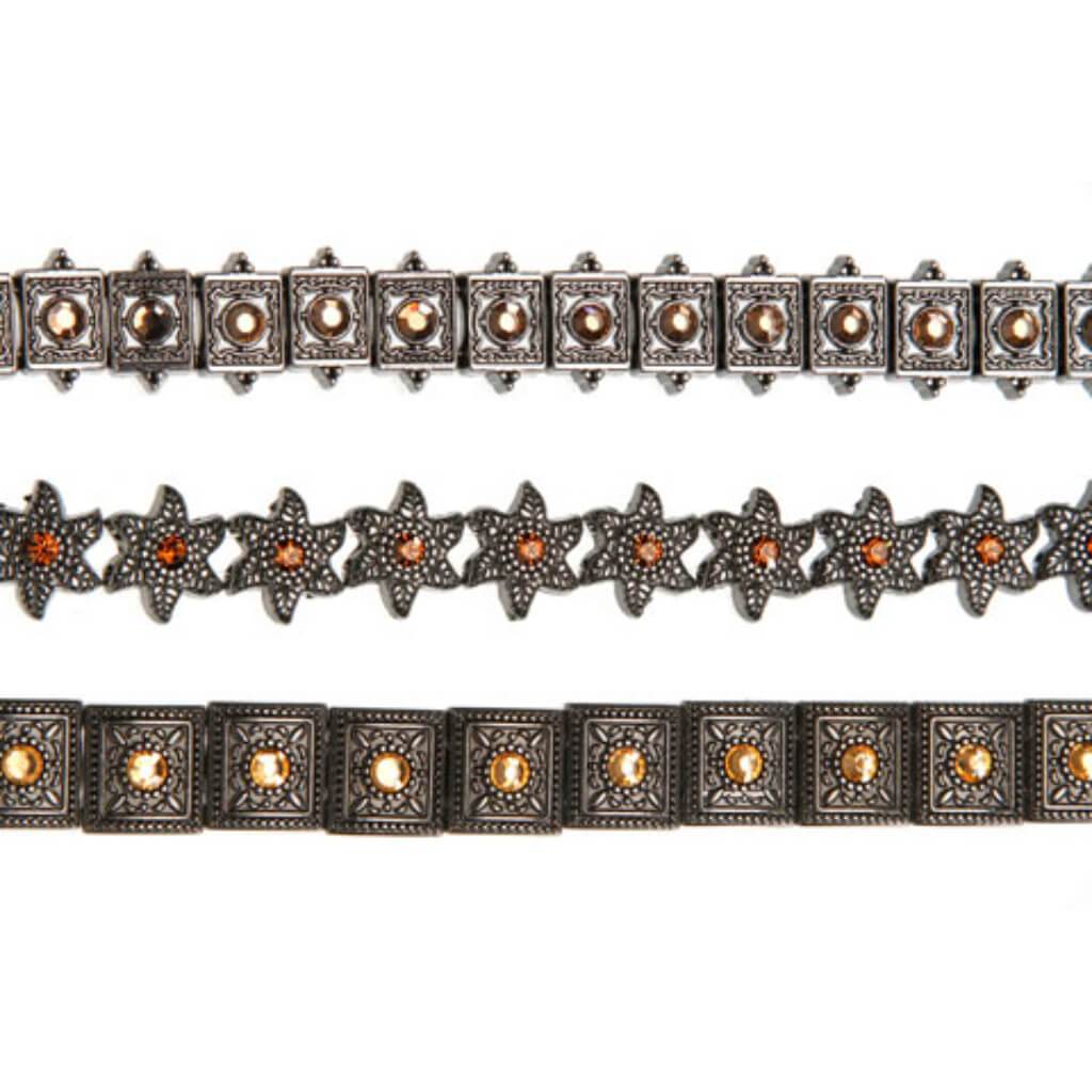 METAL SLIDER BEAD STRAND HEMATITE FINISH TOPAZ 