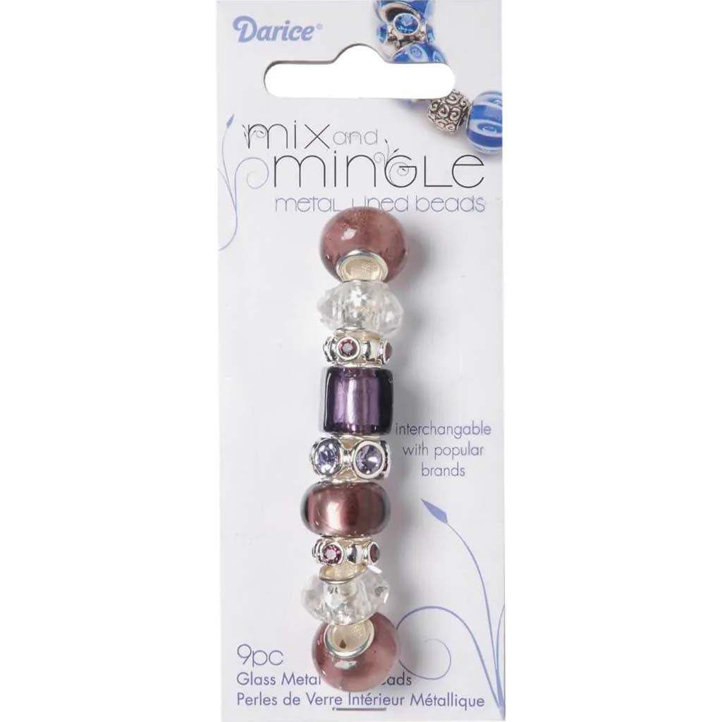 MIX AND MINGLE GLASS BEADS METAL LINED AMETHYST MIX 5 