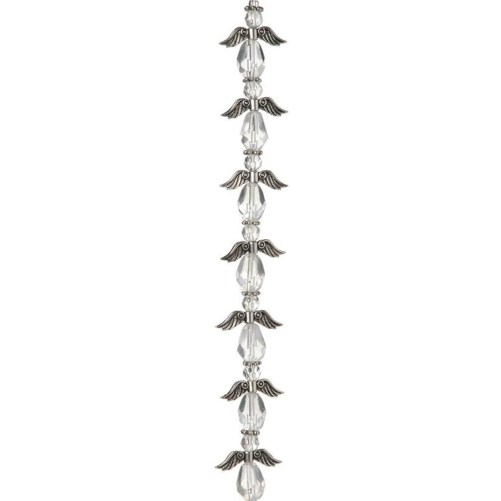 ANGEL WING BEAD STRAND SILVER CRYSTAL 21MM 