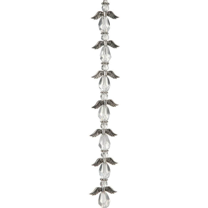 ANGEL WING BEAD STRAND SILVER CRYSTAL 21MM 