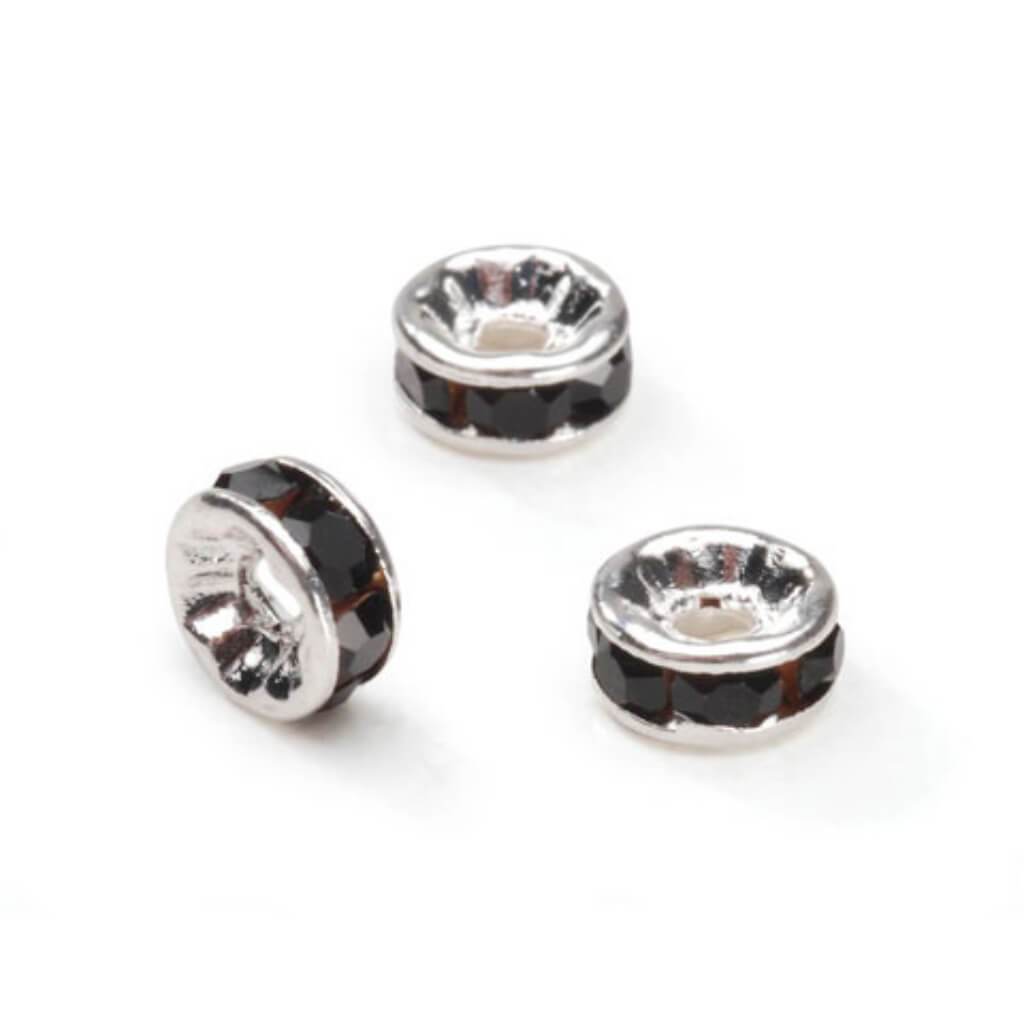 METAL LINED RHINESTONE BEADS JET BLACK 6MM 