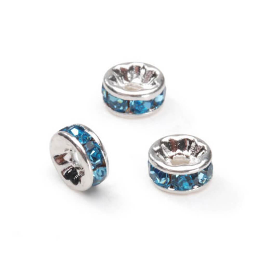 METAL LINED RHINESTONE BEADS TURQUOISE 6MM 