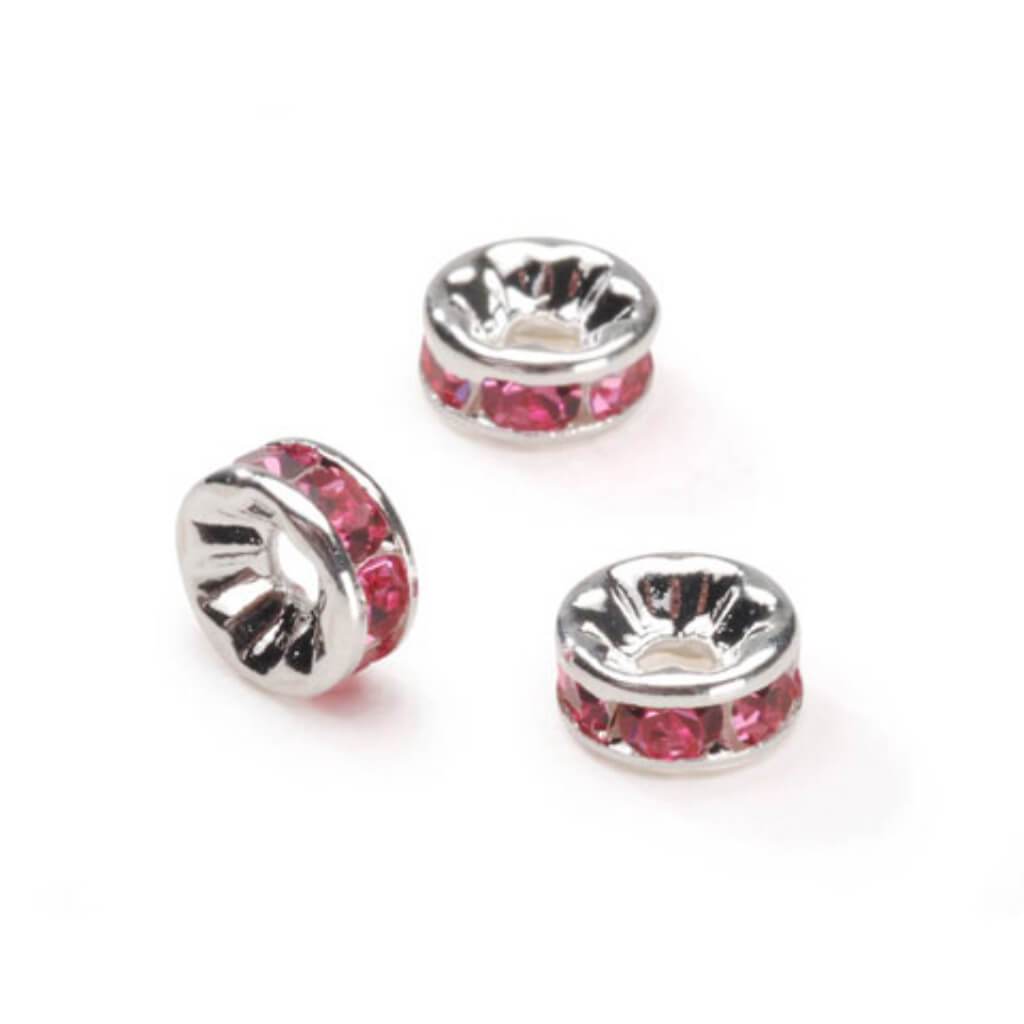 METAL LINED RHINESTONE BEADS CRYSTAL ROSE 6MM 