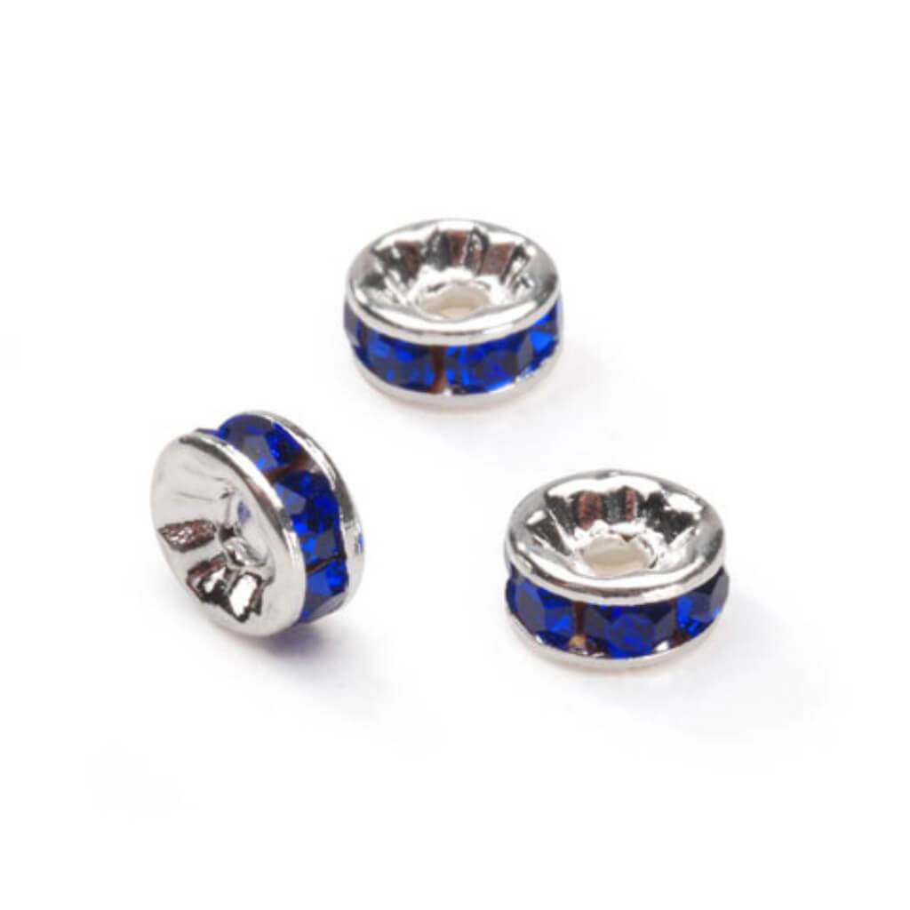 METAL LINED RHINESTONE BEADS SAPPHIRE 6MM 