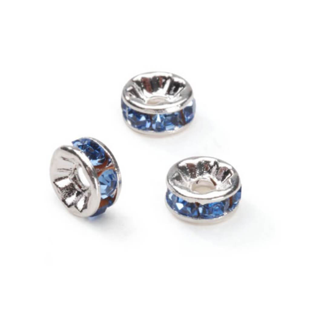 METAL LINED RHINESTONE BEADS LIGHT SAPPHIRE 6MM 