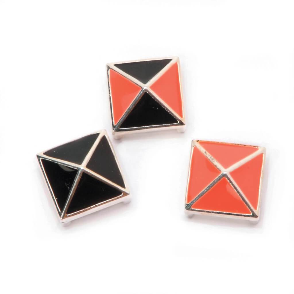 SILVER ENAMEL STUD SLIDERS BLACK &amp; CORAL 