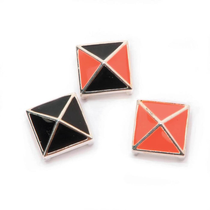 SILVER ENAMEL STUD SLIDERS BLACK & CORAL 