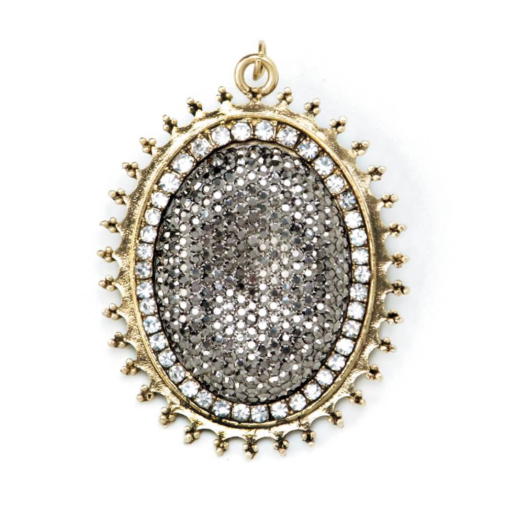 PENDANT GOLD &amp; PAVE CENTER RHINESTONE OVAL 