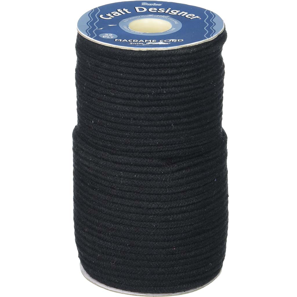 Macrame Cord Black Polyester 32ply 3mm 