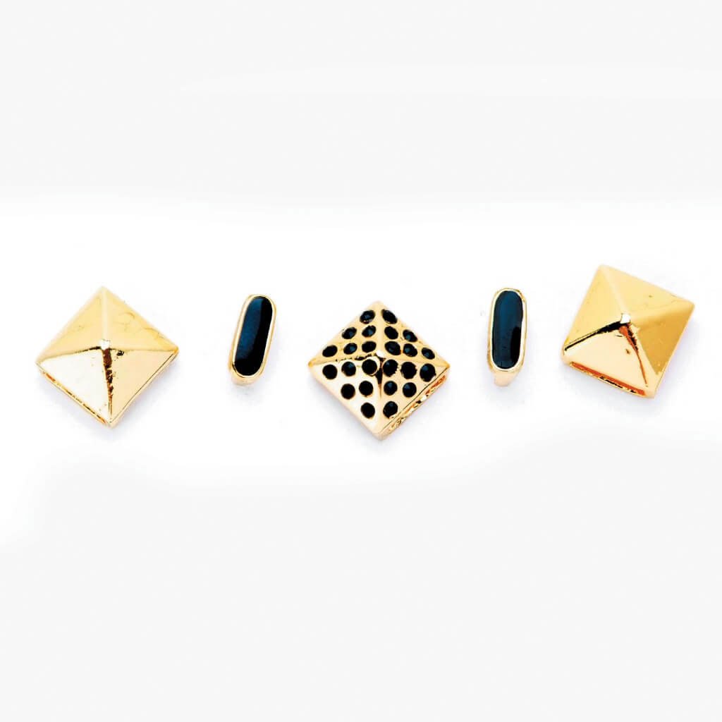 STUD AND SPACER SLIDERS MIX BLACK &amp; GOLD 