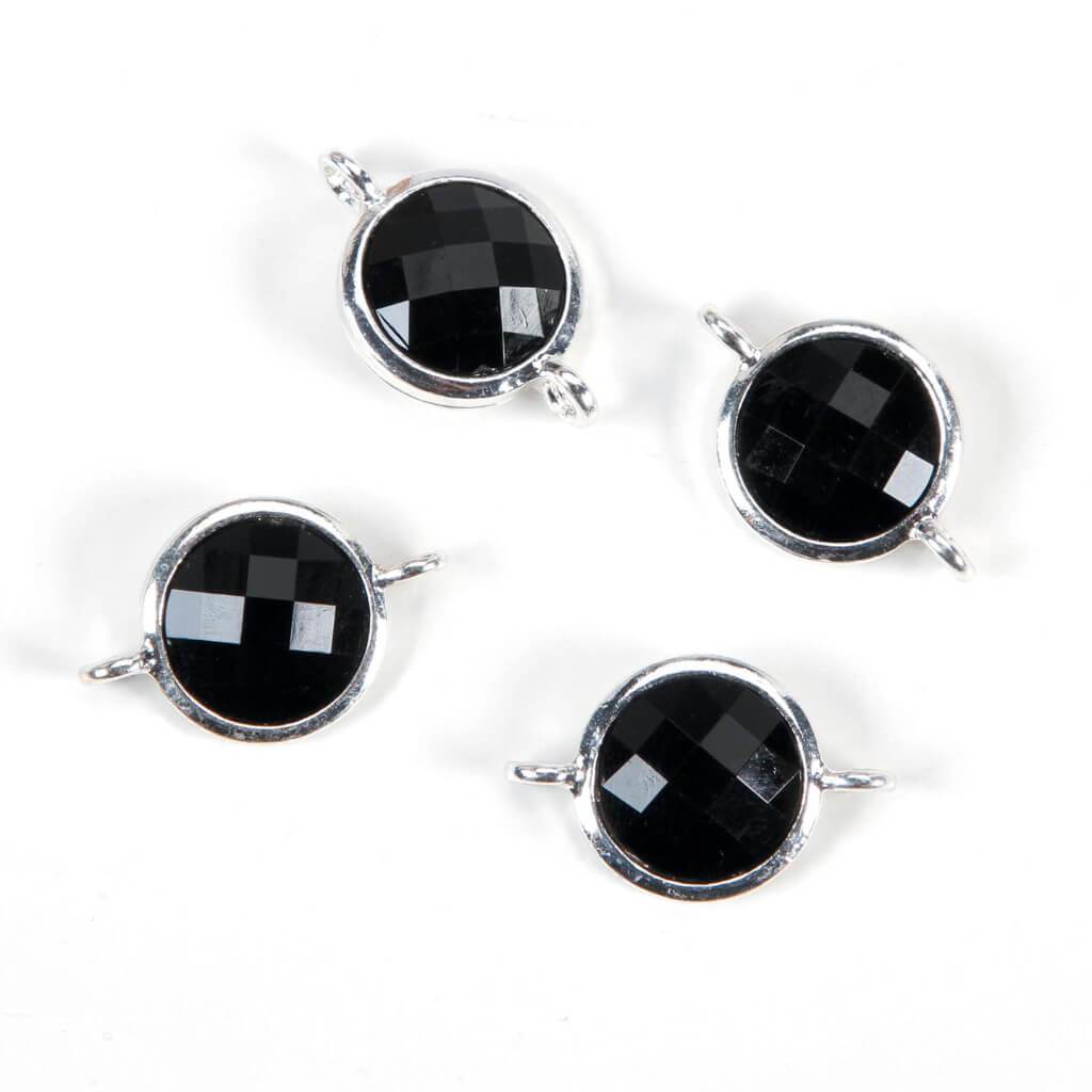 CONNECTORS SILVER/BLACK RHINESTONES 14MM 