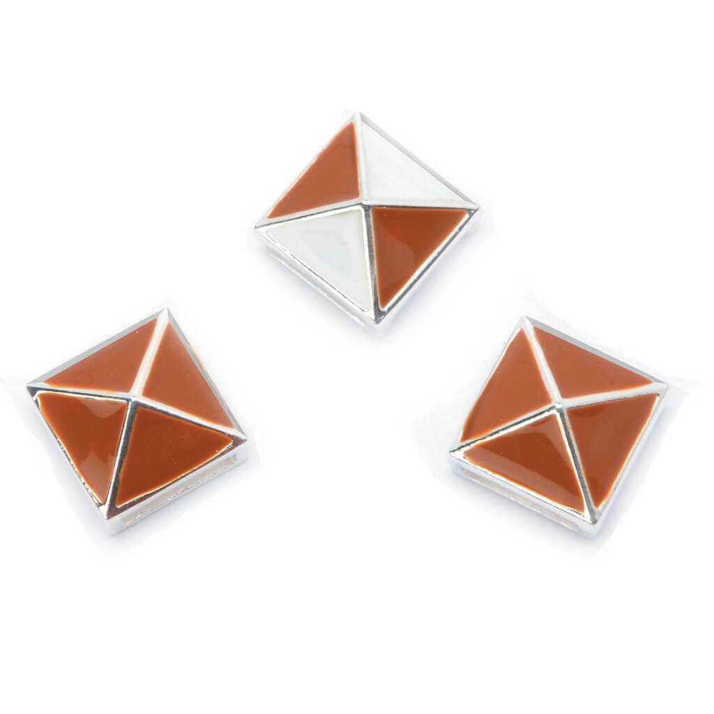 SILVER ENAMEL STUD SLIDERS BROWN &amp; WHITE 