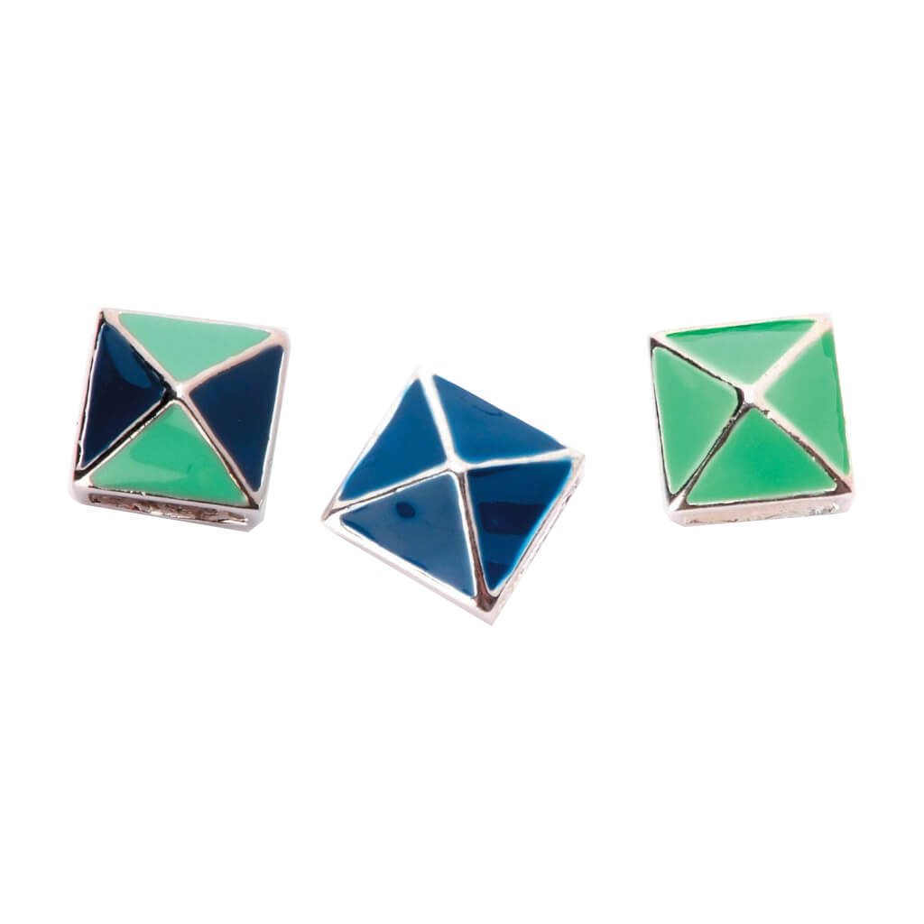 SILVER ENAMEL STUD SLIDERS MINT BLUE &amp; NAVY 