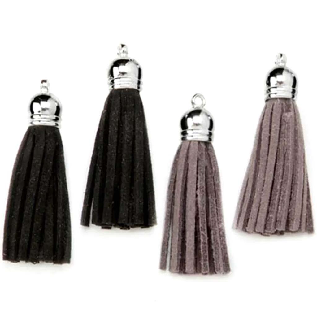 Jewelry Tassels Black and Grey Suede 4 pieces 