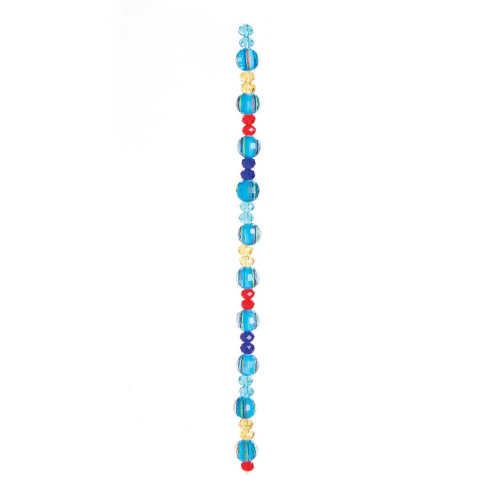 GLASS BEAD STRAND BLUE/YELLOW/RED 7IN 