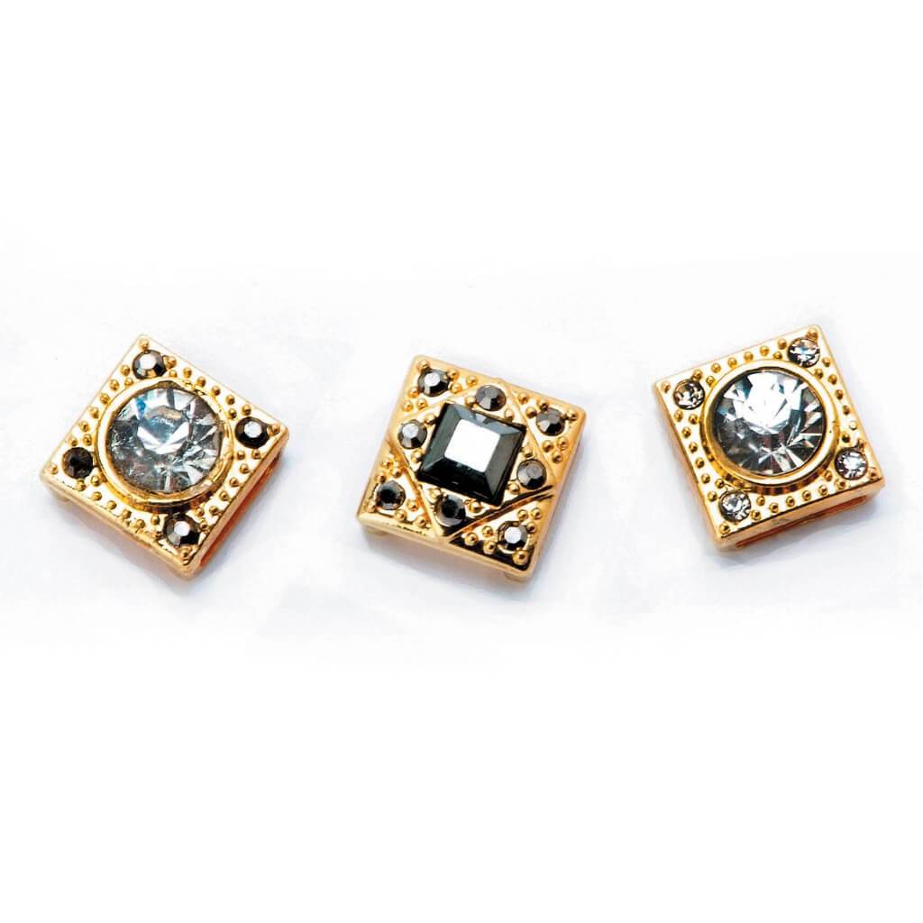 SQUARE GOLD RHINESTONE SLIDER CLEAR AND SMOKE MIX 