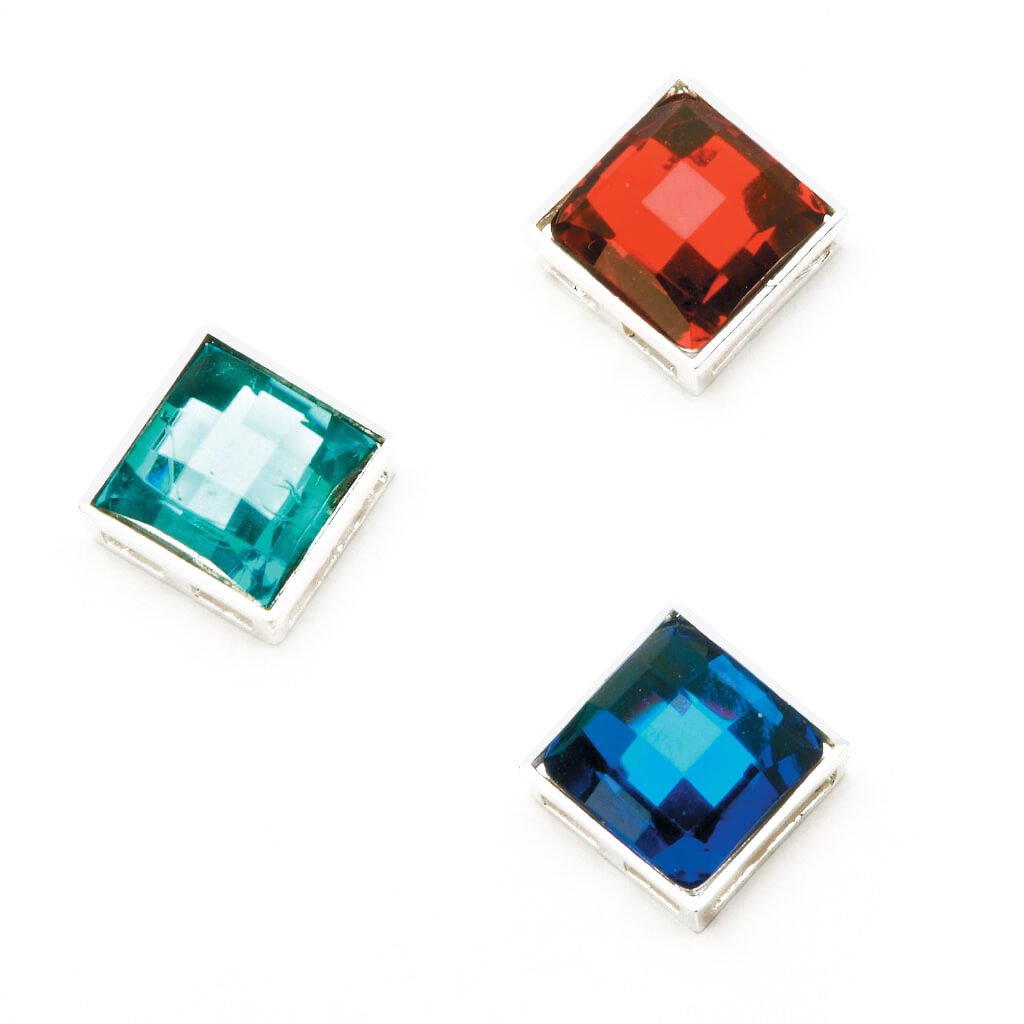 SILVER SQUARE RHINESTONE SLIDER RED/BLUE/AQUA 