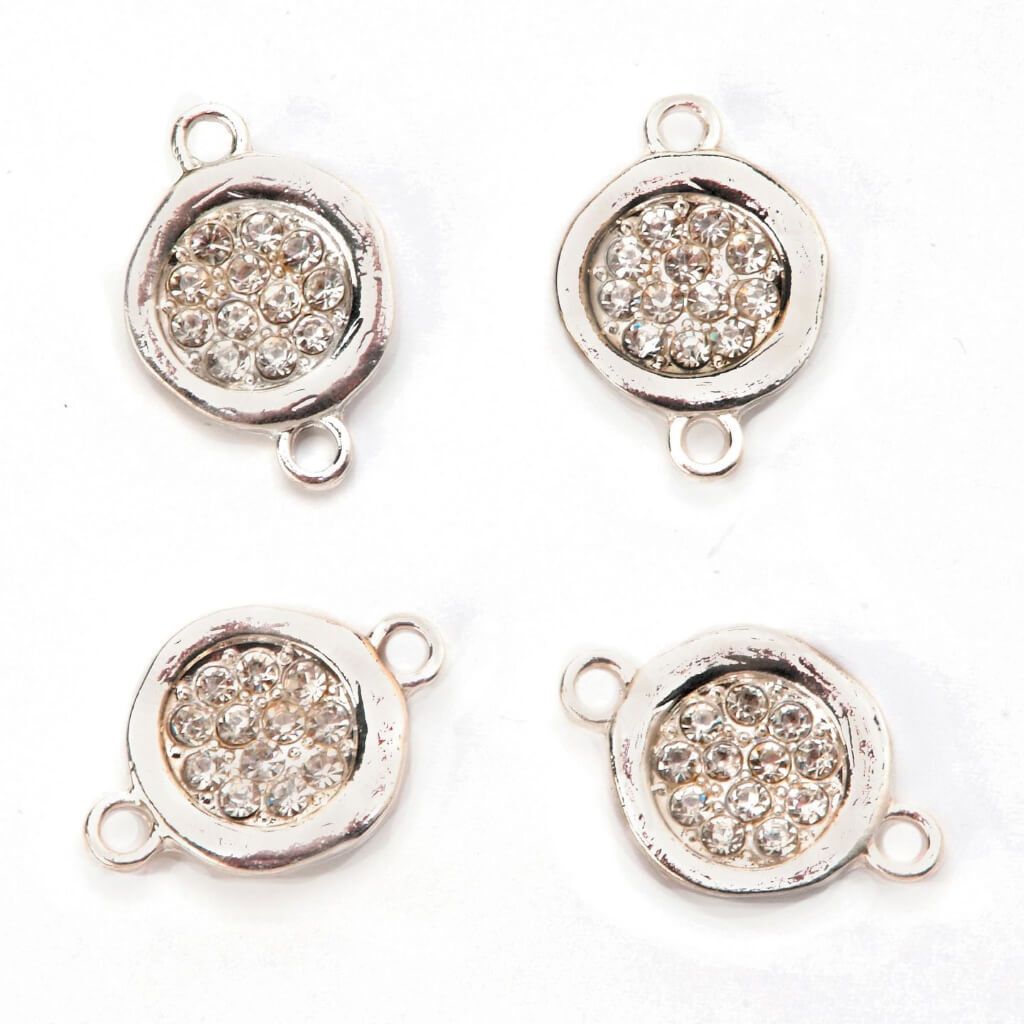 CONNECTORS SILVER BEZEL PAVE RHINESTONE 17X26MM 