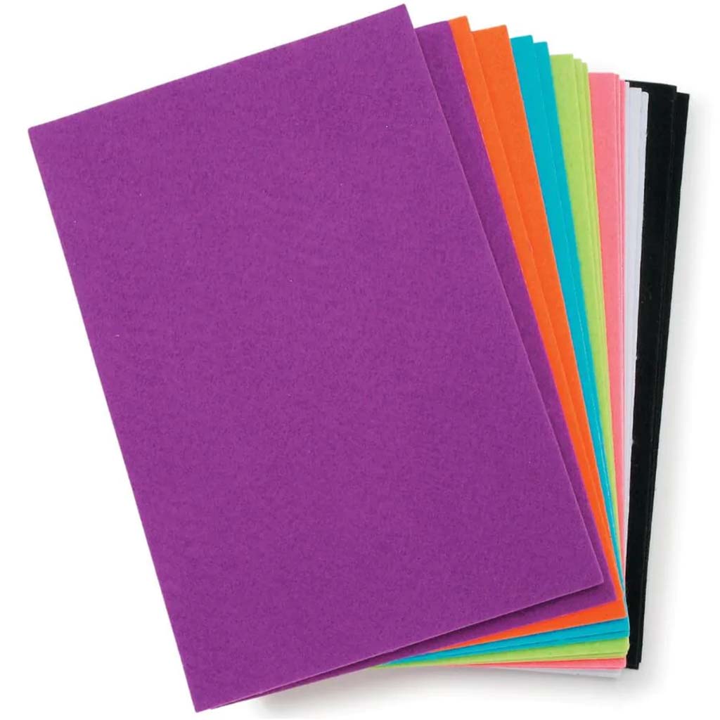 STICKY BACK STIFFENED FELT VALUE PACK BRIGHT COLORS 6X9IN 