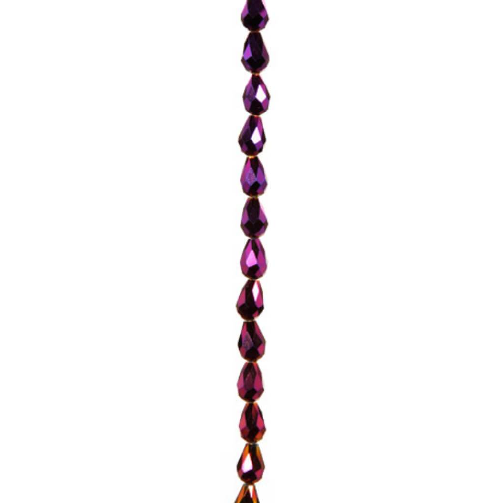 CRYSTAL BEAD STRAND TEARDROP PURPLE IRIDESCENT 11MM 7IN 