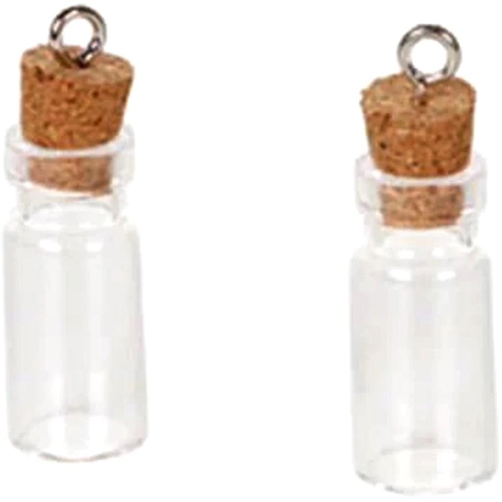 Glass Bottle Charm with Cork Stopper 38mm 2 pieces 