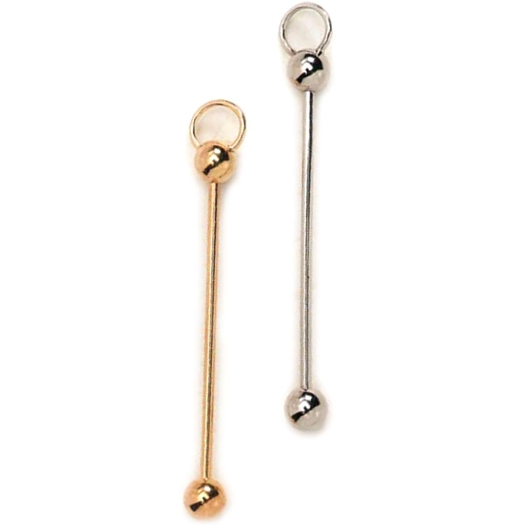 Bead Pin with Screw Ends Silver Plated Steel 2.5 inches 