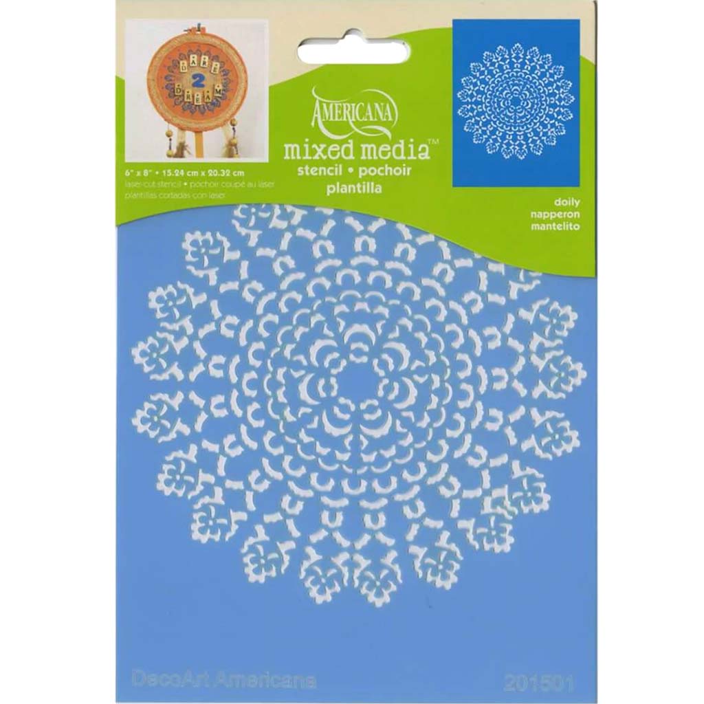 Americana Mixed Media Stencil Doily 6in x 8in