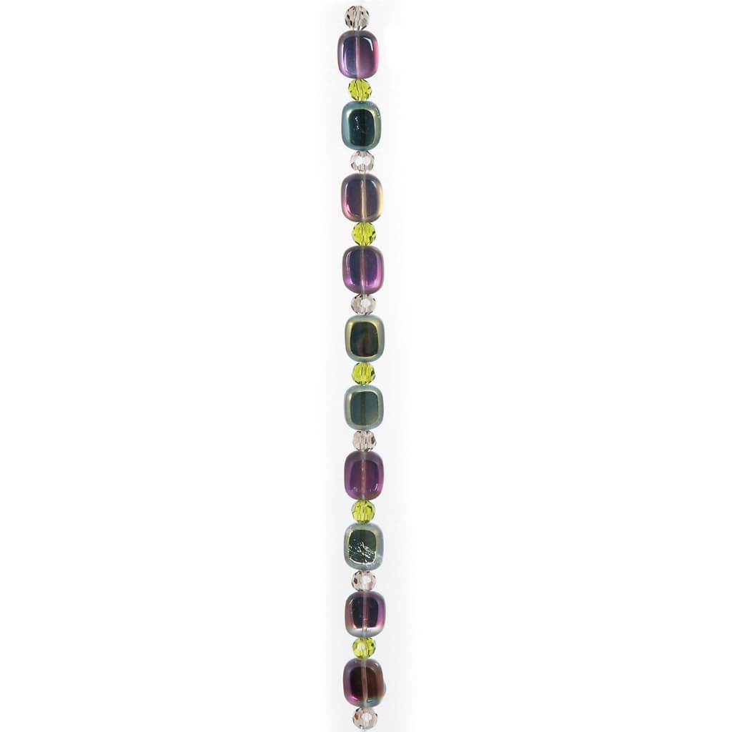 GLASS BEAD STRAND RECTANGLE PURPLE &amp; GREEN AB 10MM 