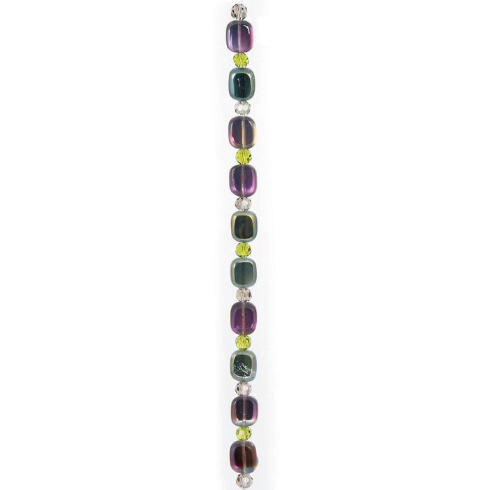 GLASS BEAD STRAND RECTANGLE PURPLE & GREEN AB 10MM 