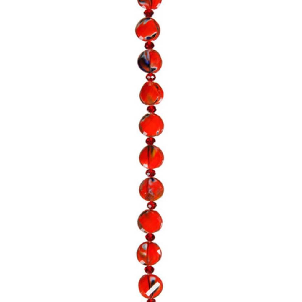 MARBLE GLASS BEAD STRAND RED 7IN 