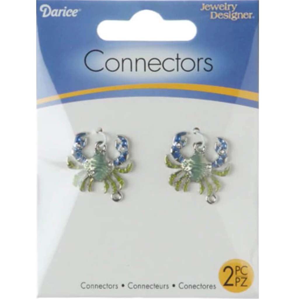 CONNECTORS SILVER/ MINT/BLUE CRAB 23X20MM 