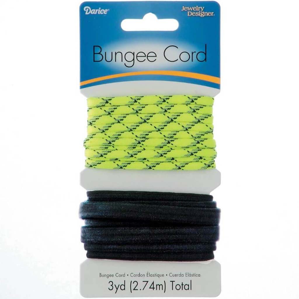 CORD BUNGEE ROUND &amp; FLAT BLACK/NEON YELLOW MIX 3YD 