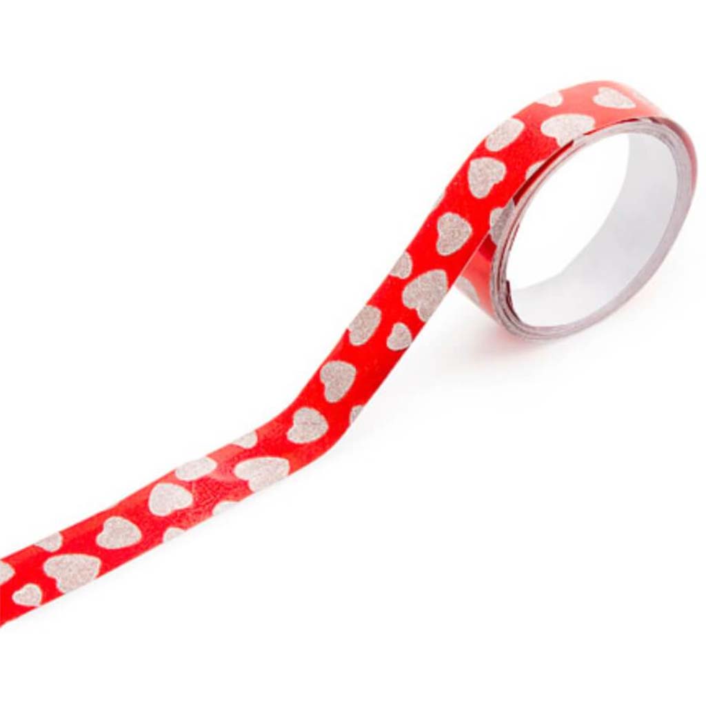 TAPE SPARKLE RED W/HEARTS 3YD RED 