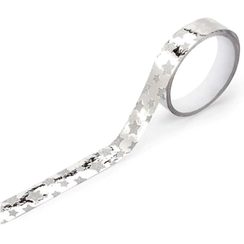 TAPE SPARKLE SLVR W/STARS 3YD SILVER 