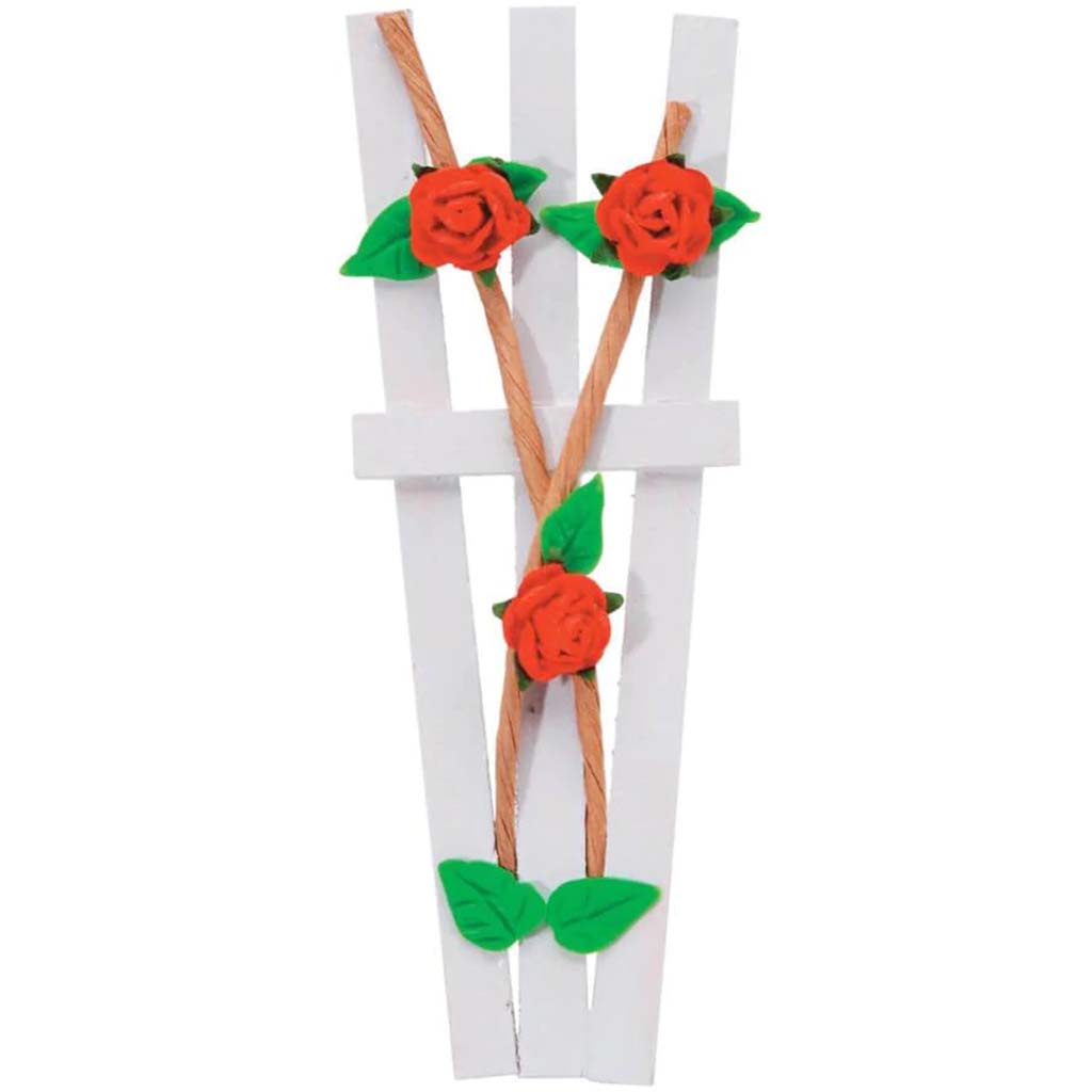 MINIATURE RED ROSE GARDEN TRELLIS 4IN 