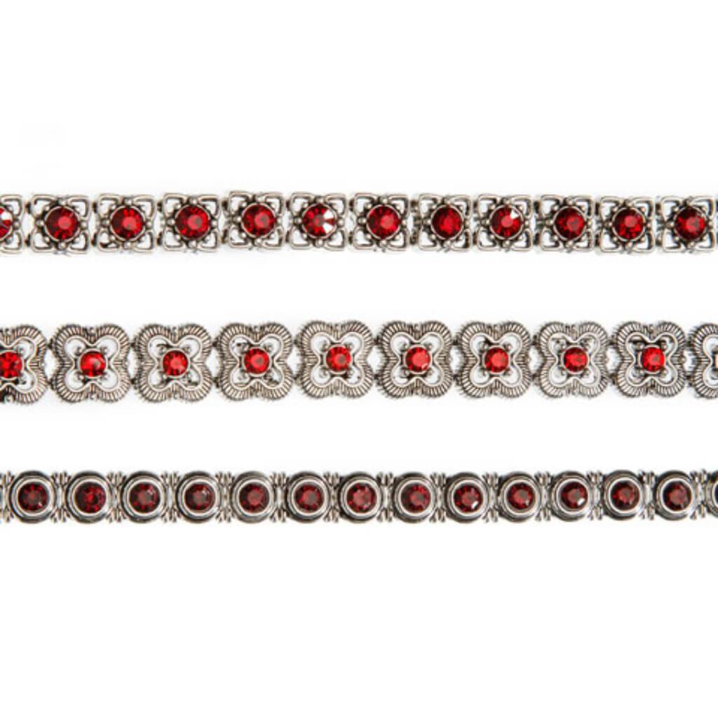 METAL SLIDER BEAD STRAND ANTIQUE SILVER FINISH RED 