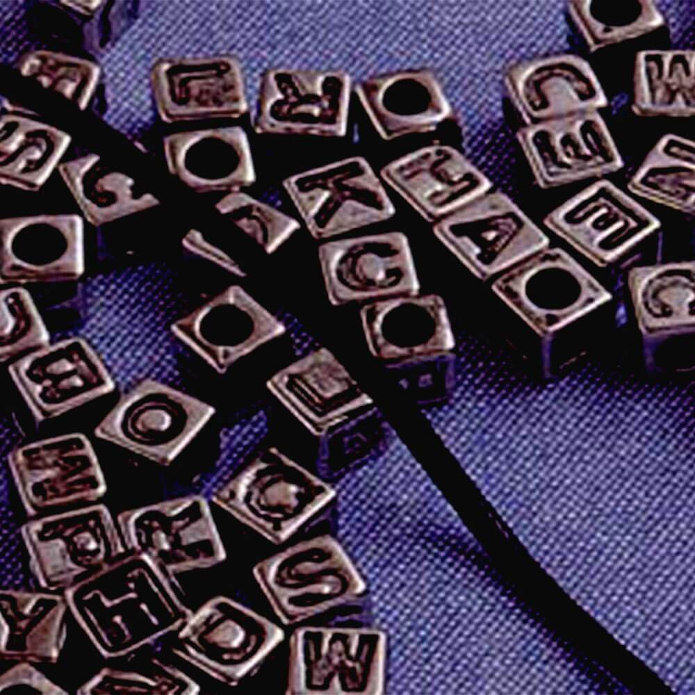 Alphabet Beads Cube Silver with Black Letters 6mm 