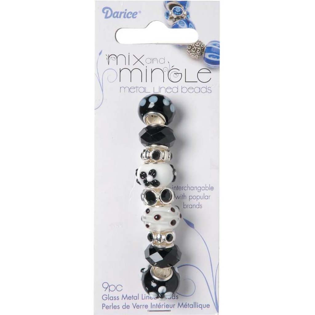 MIX AND MINGLE GLASS BEADS METAL LINED BLACK &amp; WHITE 