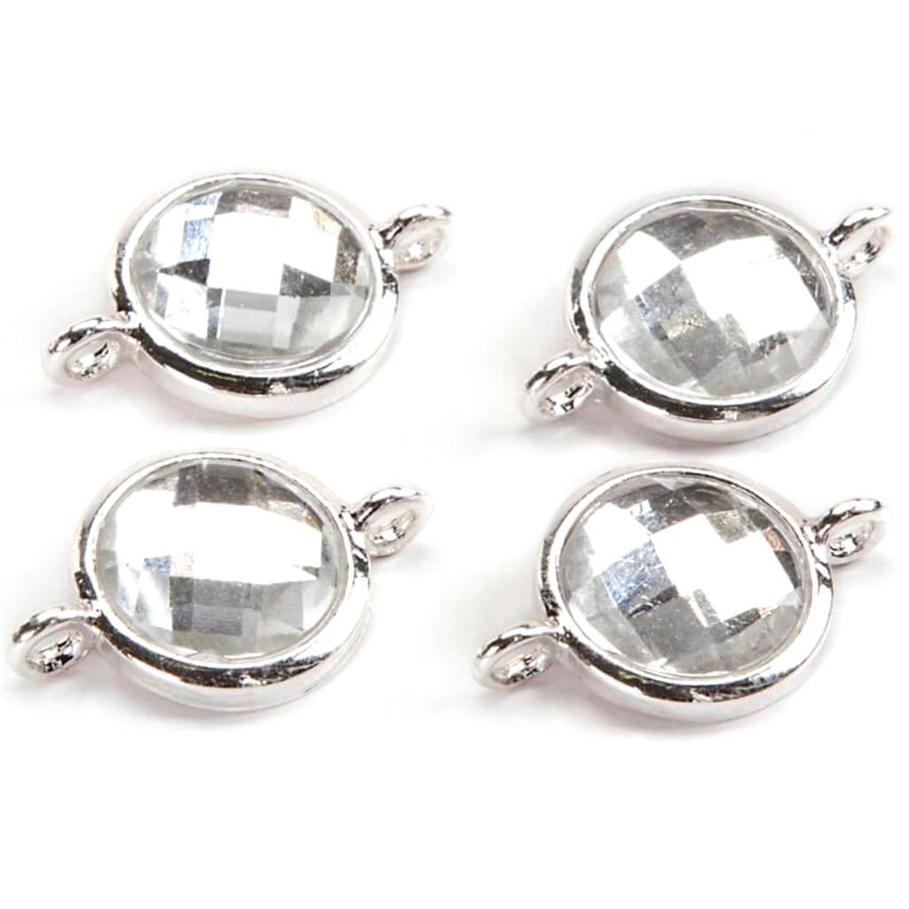 CONNECTORS SILVER RIMMED RHINESTONE 14MM 