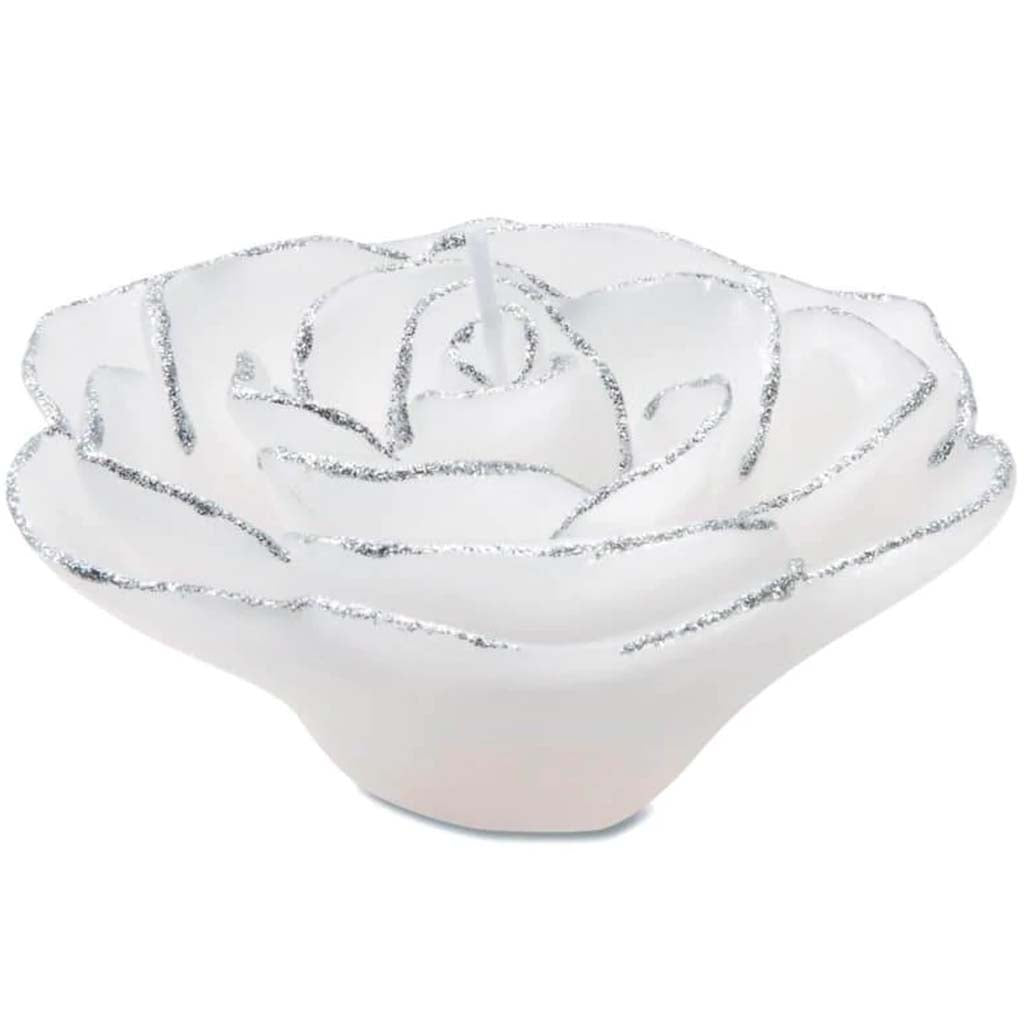 CANDLE FLOATING ROSE 3.75IN SILVER 